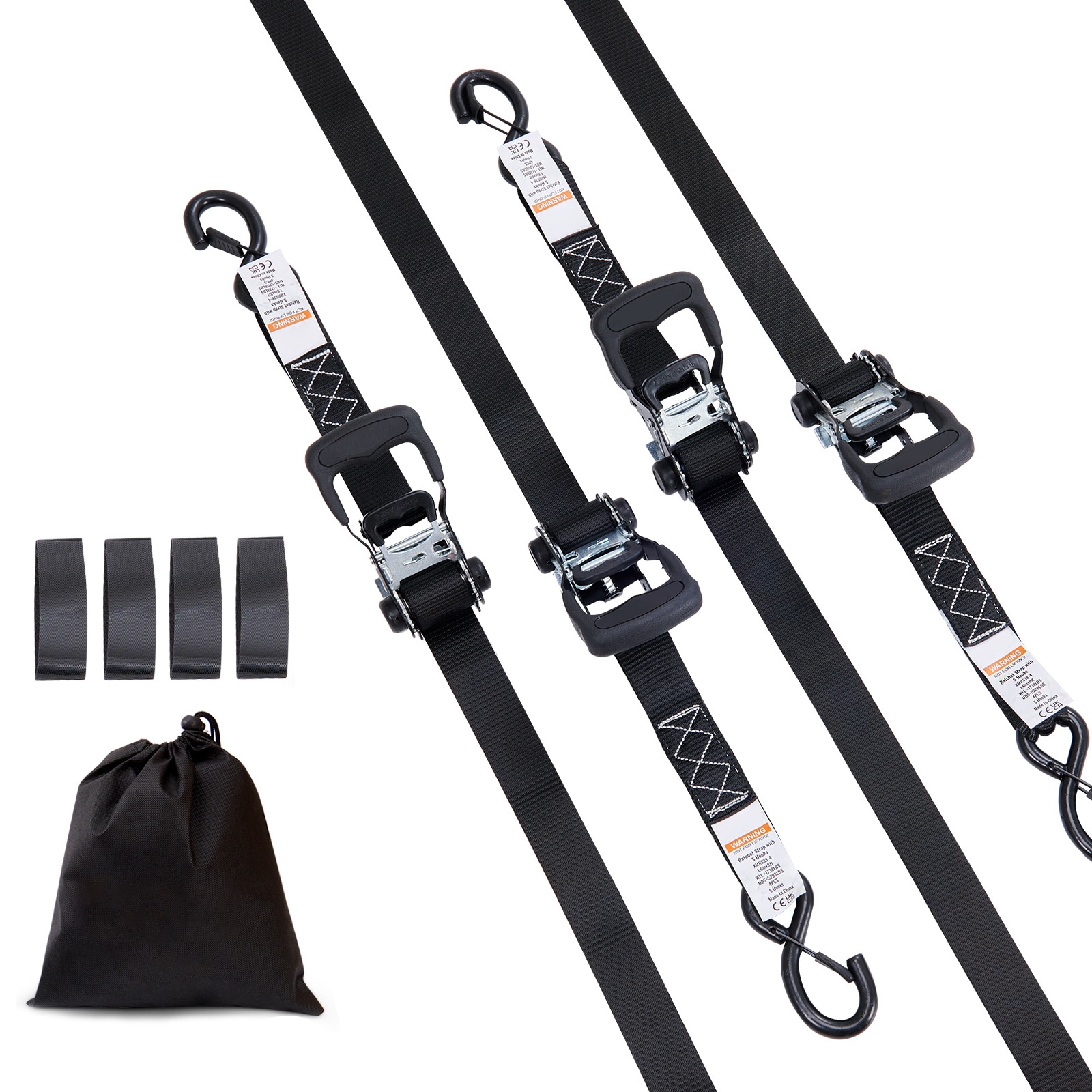 Ratchet Tie Down Straps Set Of 4 Heavy Duty Cargo Securing Straps_voghion.com